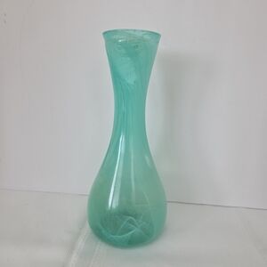 Akcam Arr Glass Hand Blown  Vase 9" Swirled Opalescent Teal